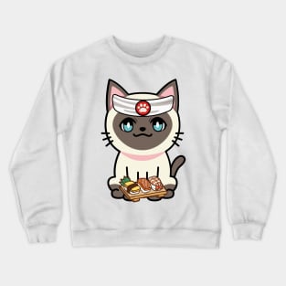 Funny siamese cat is a sushi chef Crewneck Sweatshirt